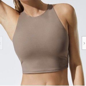 Alo Yoga Movement Lace Up Crop Top Sports Bra in Gravelstone